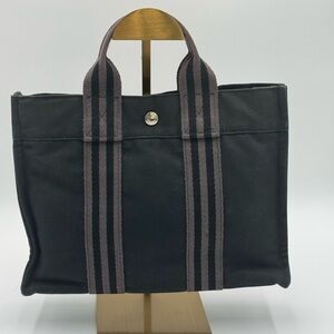 Authentic "HERMES" Fourre Tout Tote Bag Gray Canvas